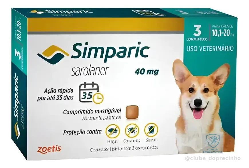 Simparic 40mg 10 A 20kg (c/3 Comprimidos) Marrom-claro