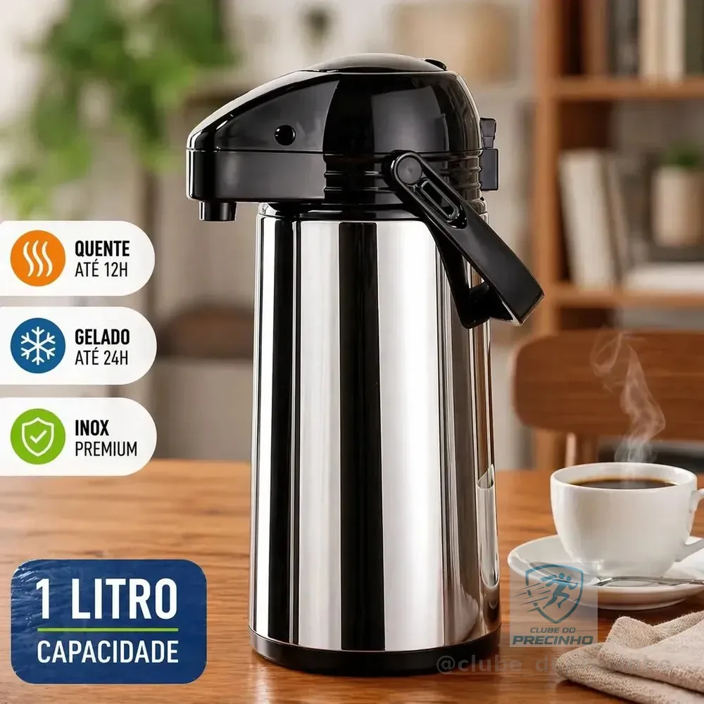 Garrafa Térmica De Café Inox 1 Litro 1000ml Chá Leite Bebidas Quentes E Frias Por Mais Tempo Garrafa Térmica Bomba De Pressão Conserva Horas Nany Pink
