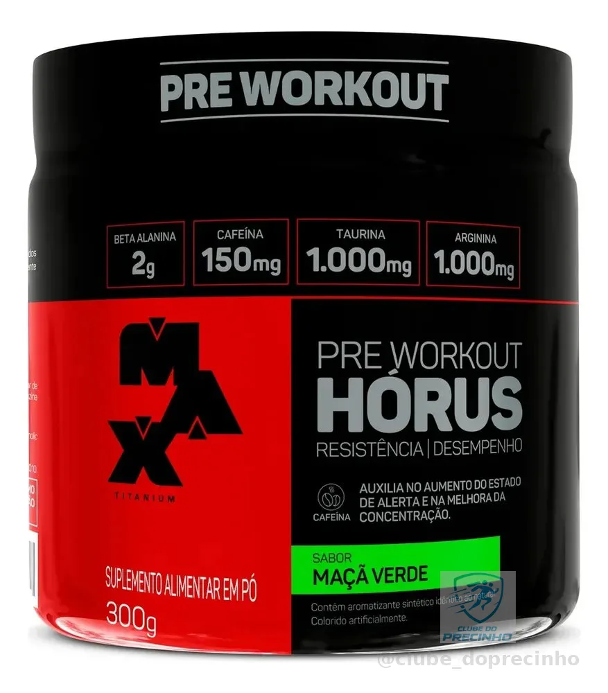 Pre Treino 300g Max Titanium Horus Suplemento em Pó Sabor Maçã verde