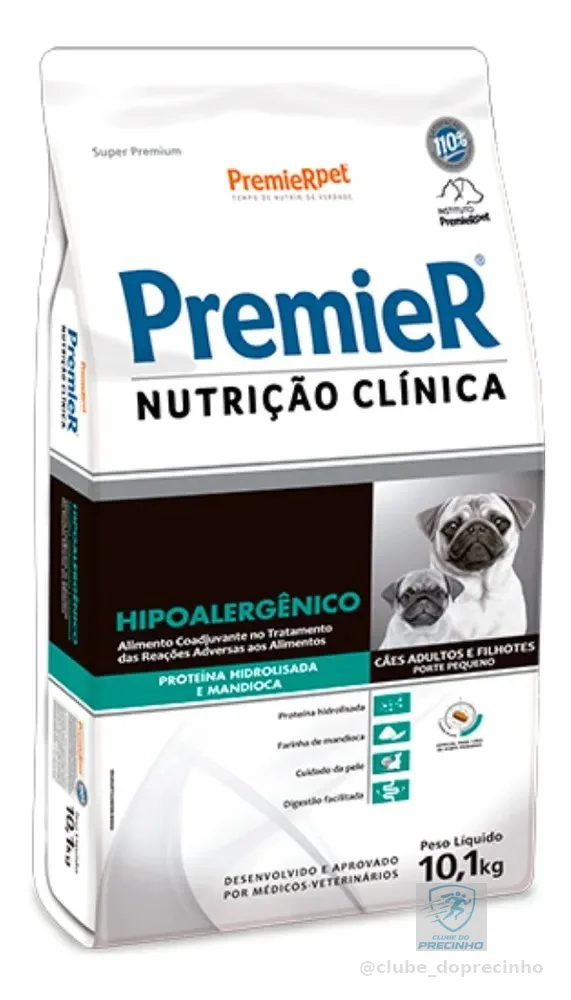 Ração Premier Super Premium Nutrição Clínica Hipoalérgico Adulto e Filhote Cão Mandioca 10kg