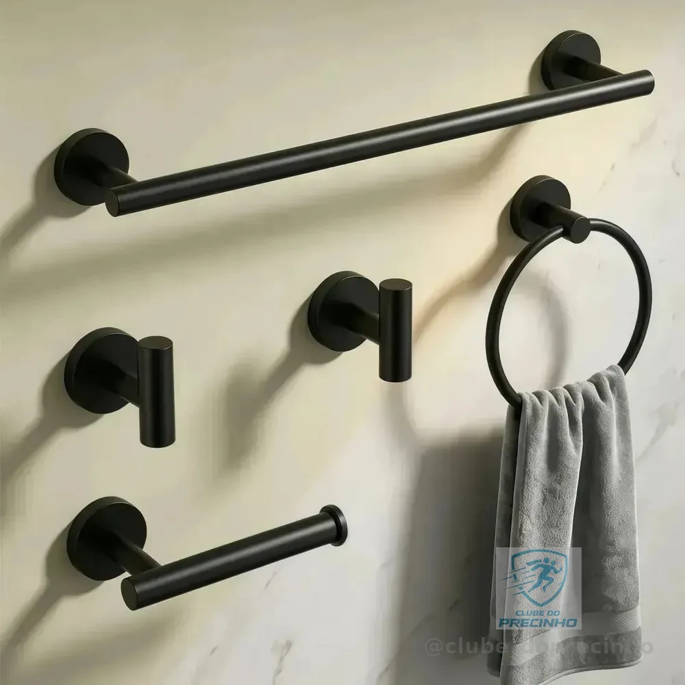 Kit de Acessórios para Banheiro de 5 Peças em Aço Inoxidável 304 com Suporte de Parede