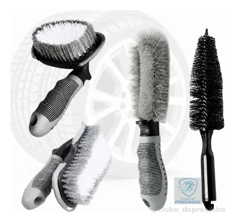 Kit 4 Escovas Para Limpeza De Rodas E Pneus Automotiva Moto