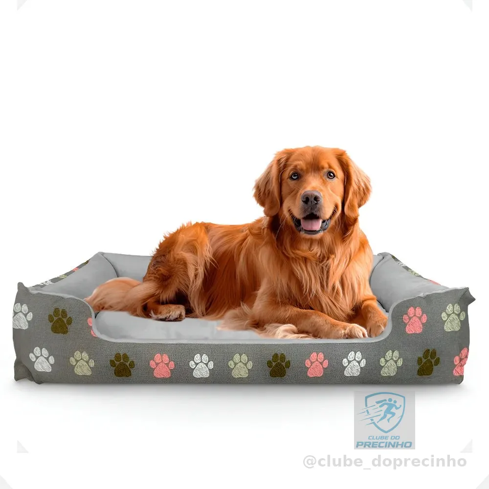 Cama Pet Extra Grande Xg Lavável Cachorro Porte Grande Cor Pata Cinza