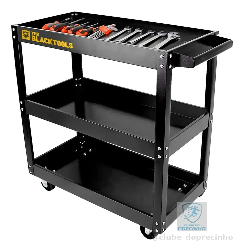Carrinho De Ferramentas Aberto 3 Andares Capacidade De 120Kg Auto Center Tattoo Cor Preto The Black Tools