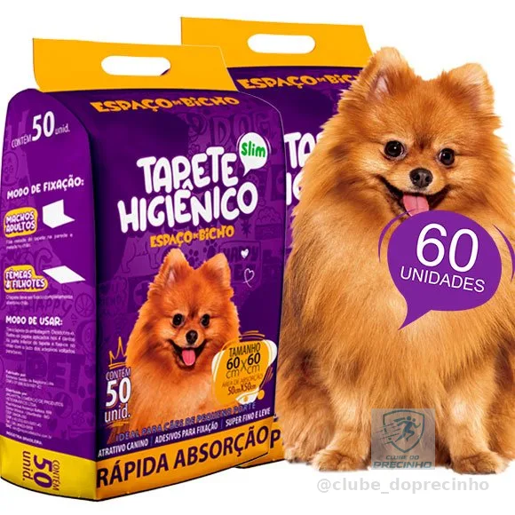 Kit 2un Tapete para Cachorro Higiênico Espaço De Bicho  Pet 60x60cm 60 Unidades