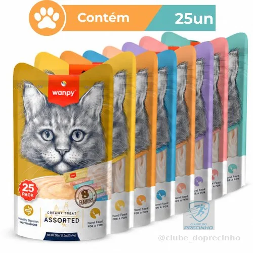 Petisco para Gatos Cremoso Wanpy Creamy Truly Sabores Sortidos 25 Tubos