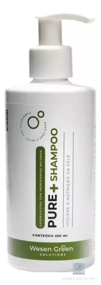 Pure+ Shampoo Wesen Green 250ml Para Pets | Pele Sensível e Irritada, Coceira, Lambeduras | Seguro para Banhos Frequentes em Cães e Gatos