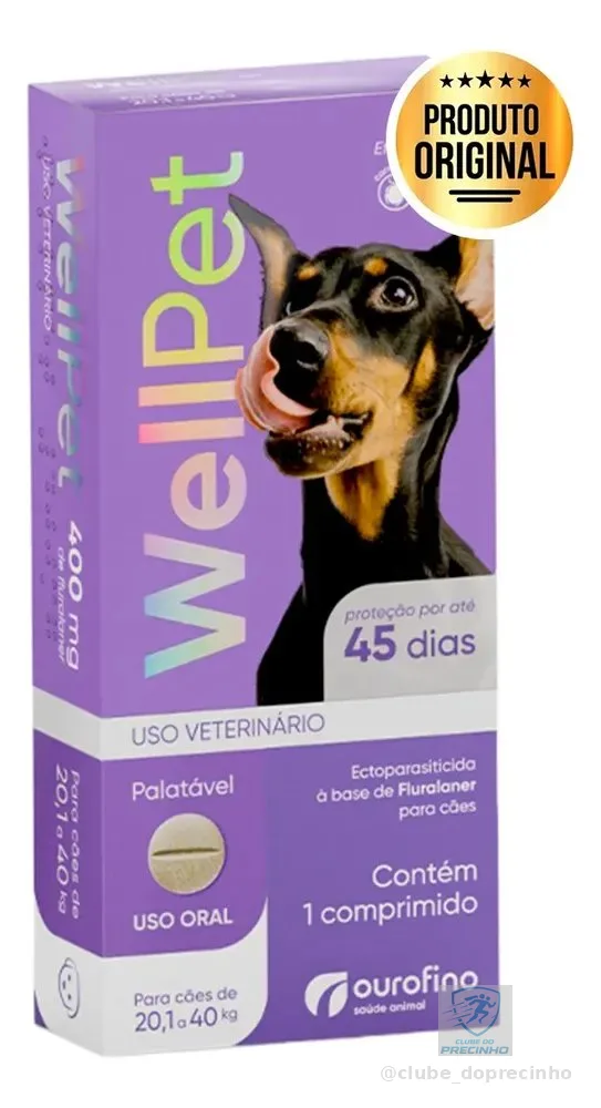 Antipulgas Ourofino Wellpet 400mg Cães 20,1 A 40kg 1 Compr