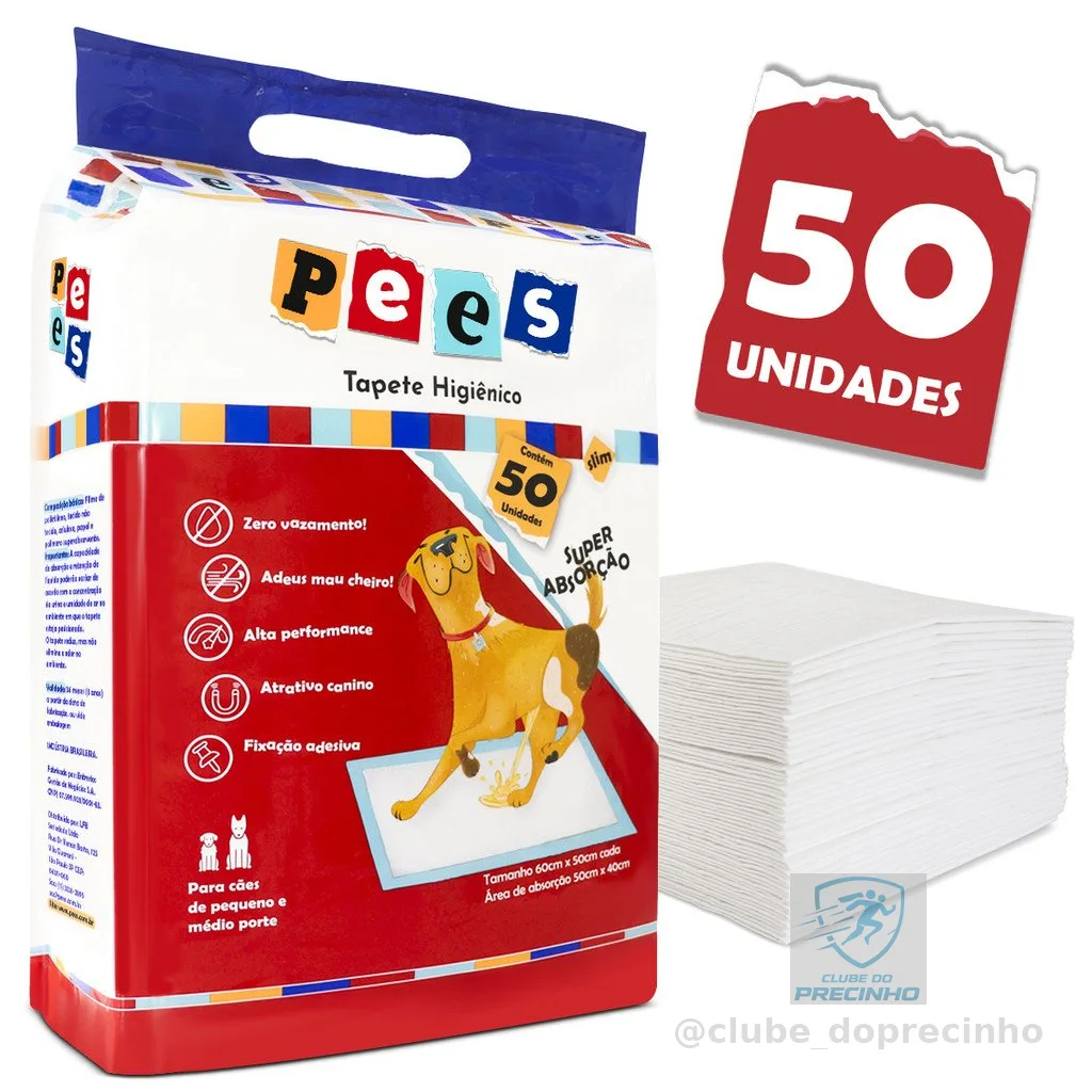 Tapete Higiênico Slim Pees Para Cães  50 Unidades  50x60cm