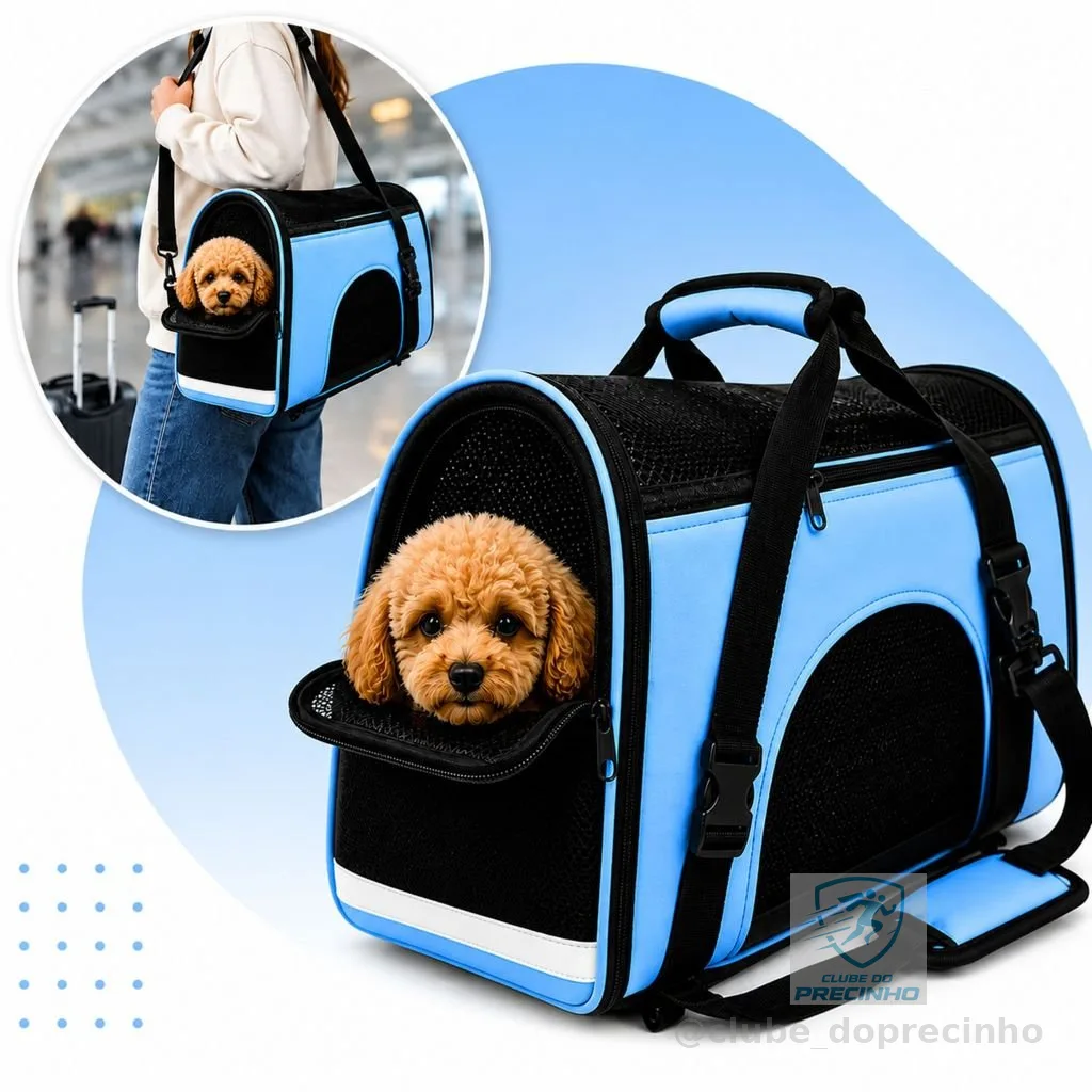 Bolsa Pet De Transporte De Avião Cachorro Gato - Azul