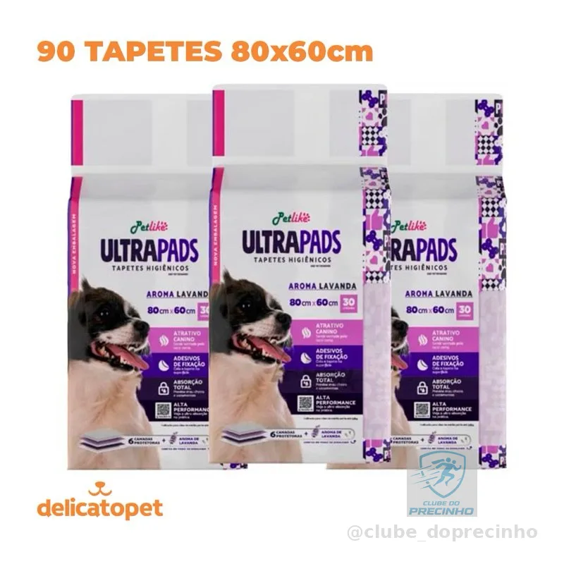 Tapete Higiênico Para Cães Ultra Pads Lavanda 80x60cm c/90un Pet Like
