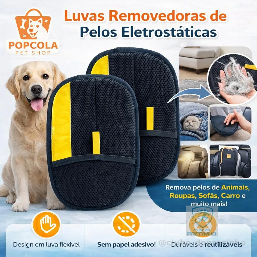 Luva Tira Pelos Pet Cães Gatos Remove Pelos Sofá Roupa Reutilizável Lavável Massagem
