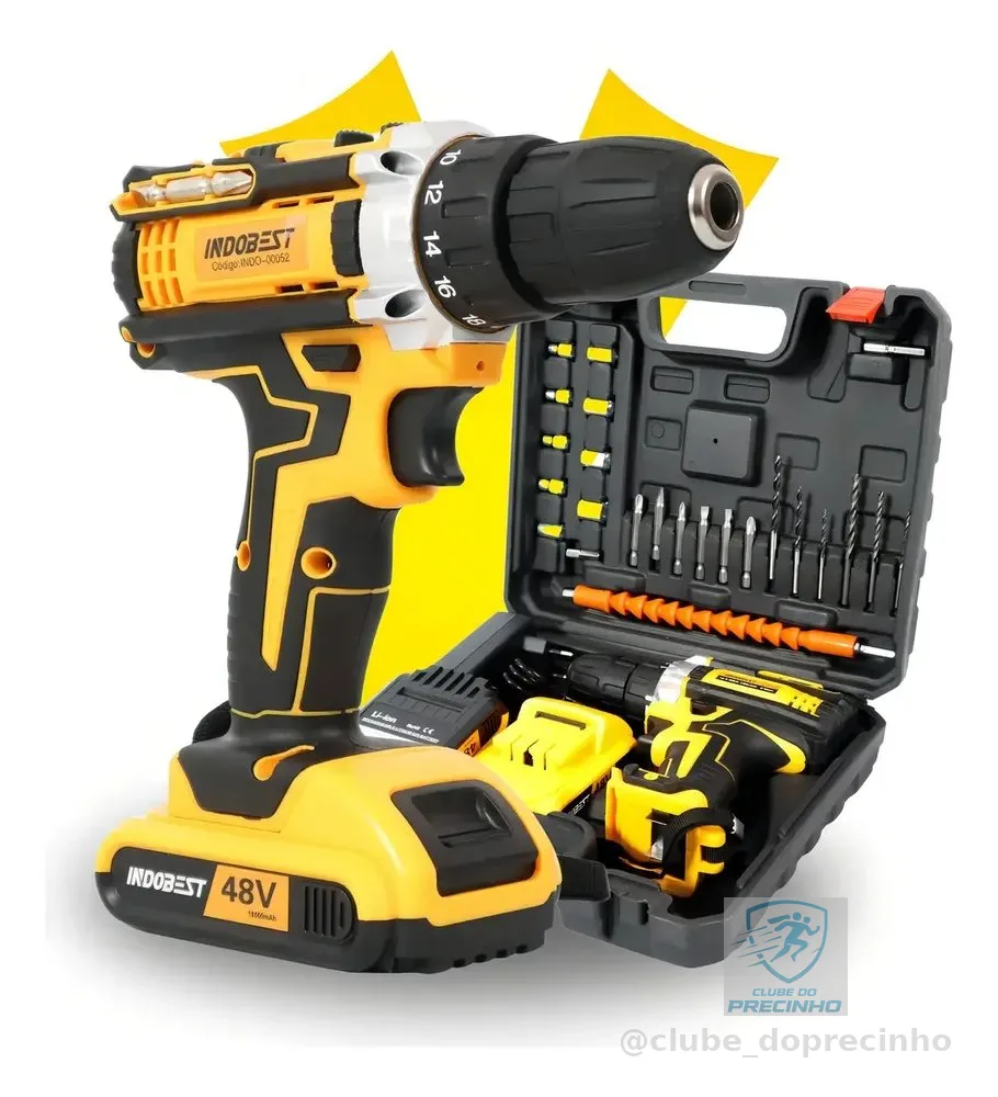 Parafusadeira Furadeira Sem Fio 2 Baterias 340w 1550 Rpm Cor Amarelo