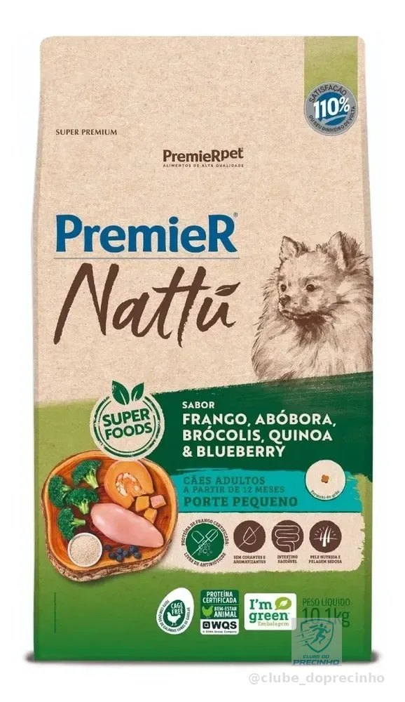 Ração Premier Nattu Cães Adultos Pequeno Porte Frango e Abobora 10kg