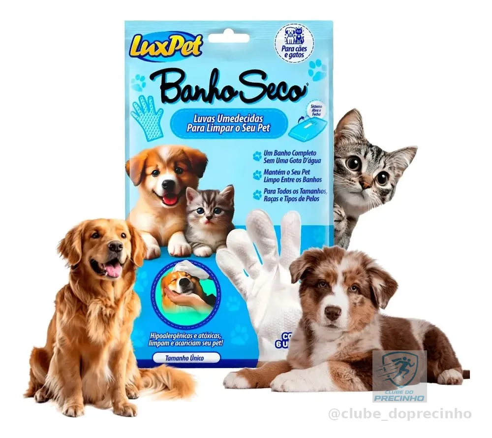 Luvas Banho A Seco Pet Higienização Cães E Gatos 6 Unid