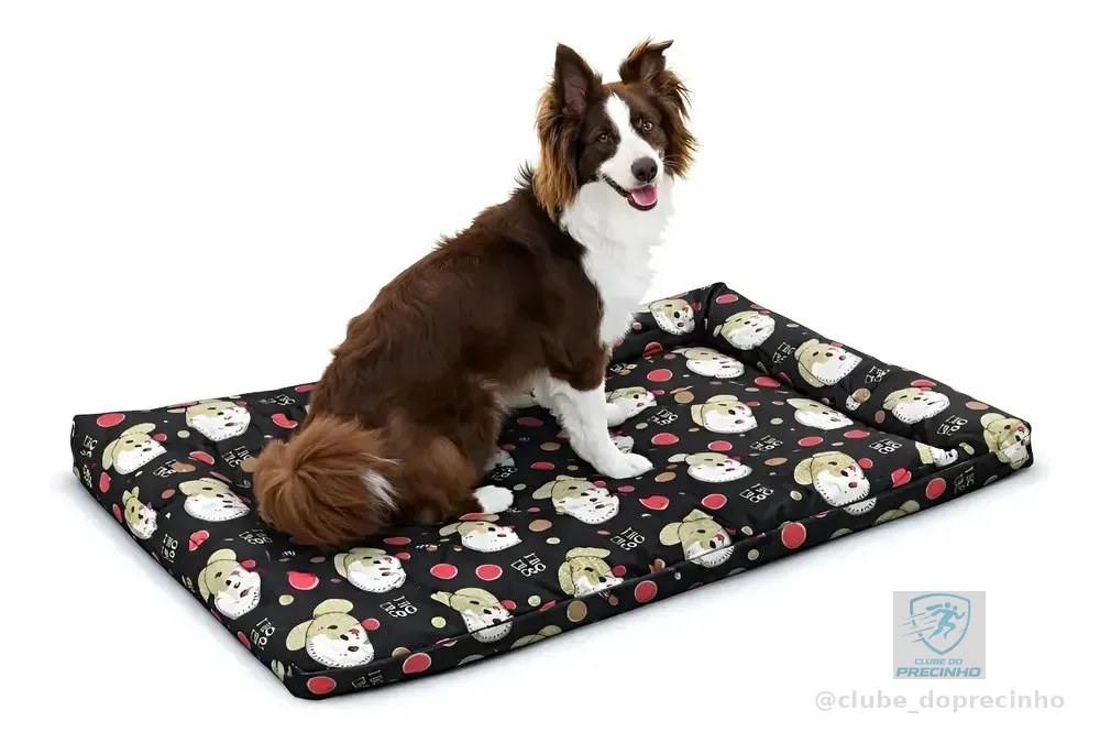 Cama Mel Vest Casa Colchao Grande Patinhas Coloridas 90x65cm Preto Dog