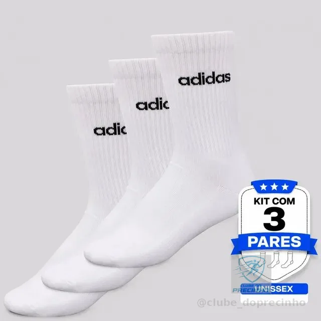 Kit Meia adidas Lin Crew 3 Pares Branca
