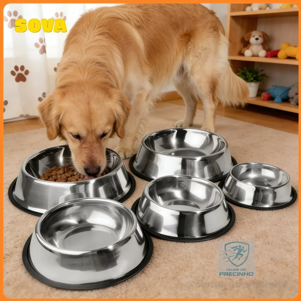 Cachorro Pote De Ração Água E Ração Antiderrapante Resistente Aço Inox Animais Estimação para Gatos e Cães