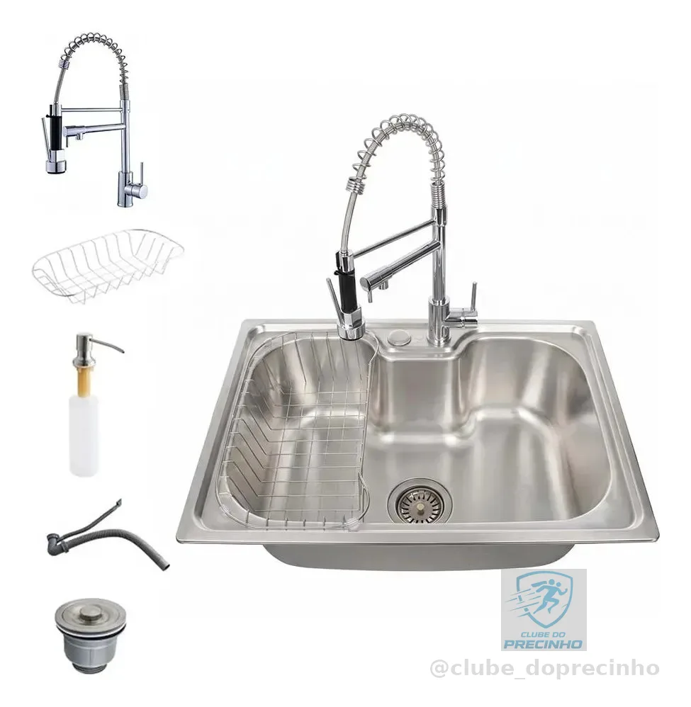 Cuba Pia Gourmet Luxo Aço Inox 42x60cm + Torneira Flexivel Monocomando com trava Bancada Cozinha Winda