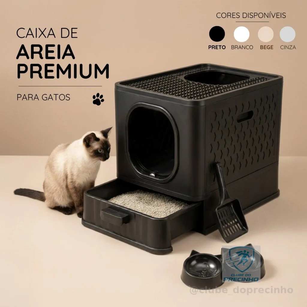 Caixa de Areia Premium Para Gato Sanitário Fechado Furba Grande Sandbox Luxo Com Comedouro e Pá