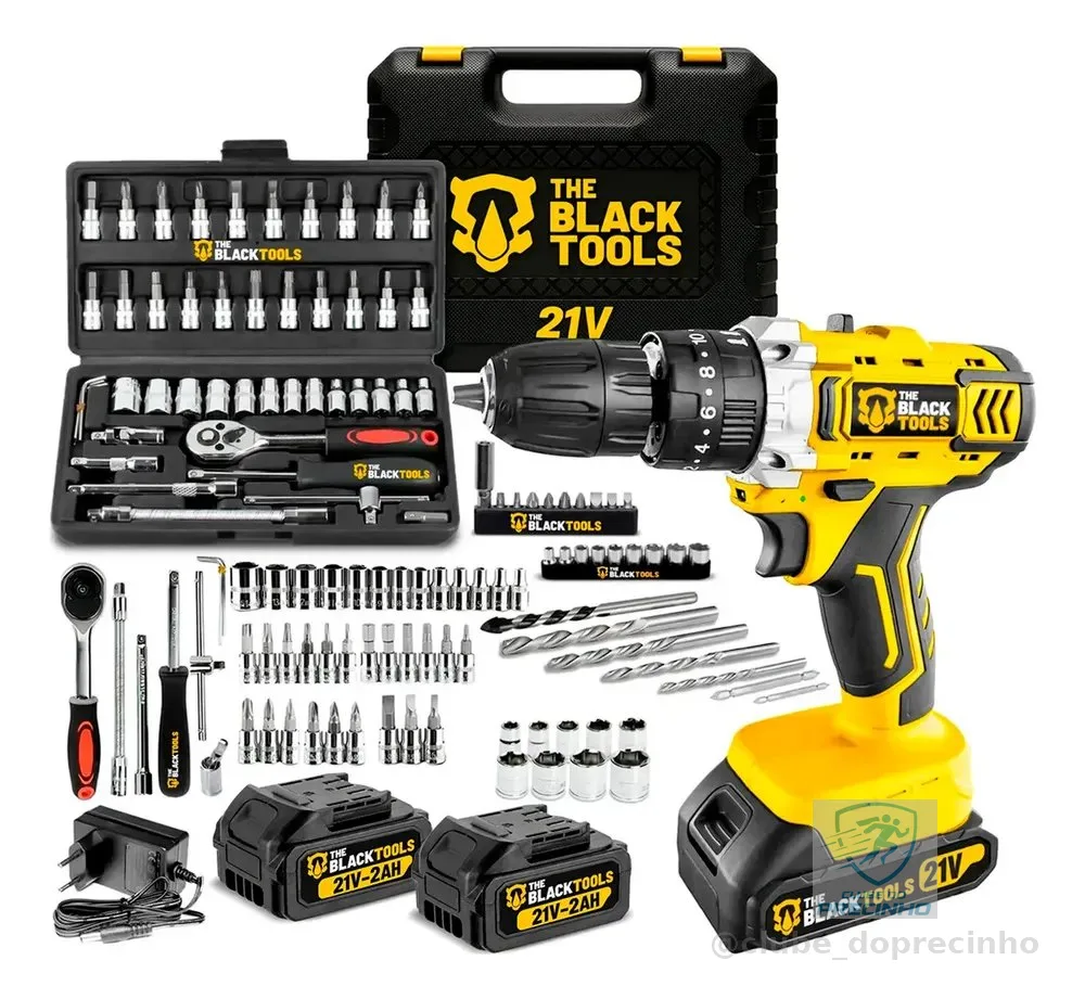 Furadeira Parafusadeira De Impacto 2 Baterias 21v + 46 Peças Amarelo 110v/220v 60hz