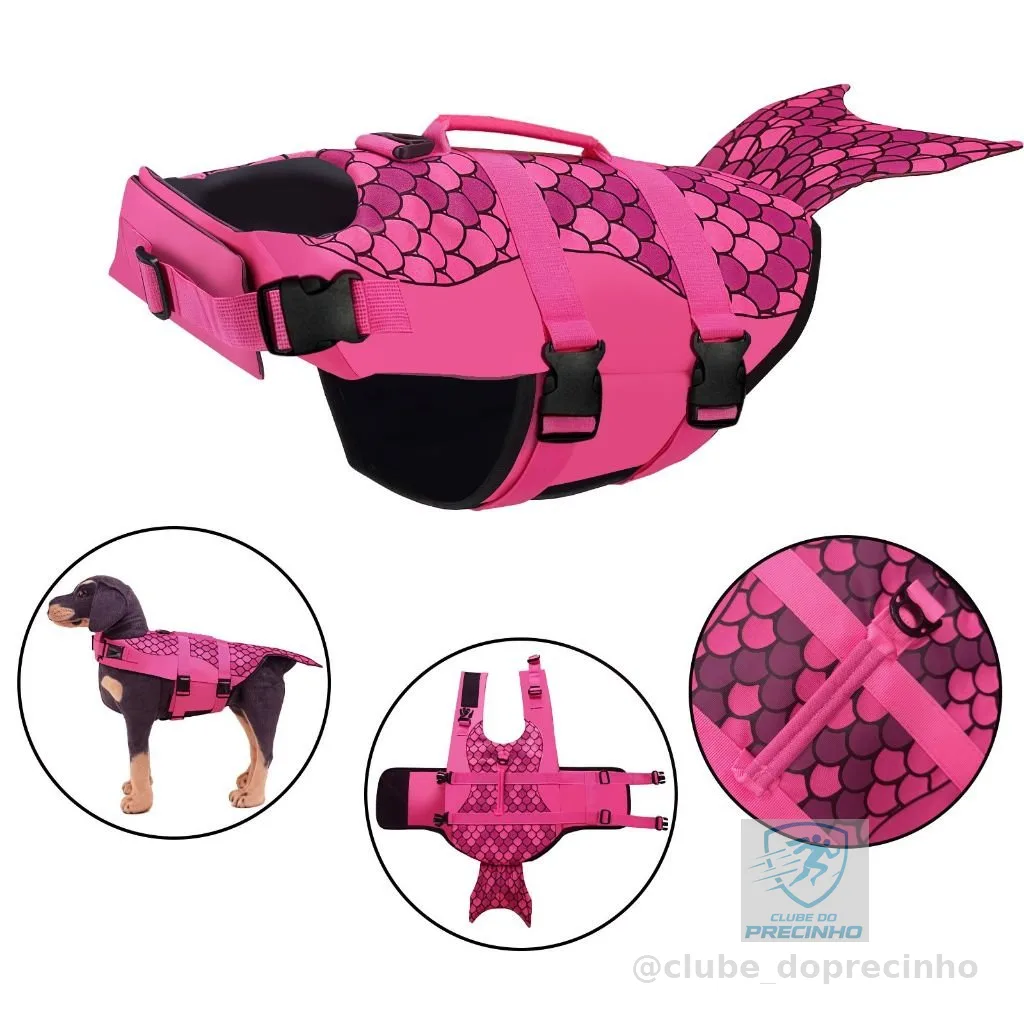 Colete Salva Vidas Pet Flutuante Cães Cachorros Praia Piscina Água Mar Amarelo Rosa Sereia Abelinha Peixinho