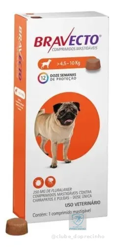 Bravecto Cães 4,5-10kg 250mg Comprimido Mastigável Msd Laranja
