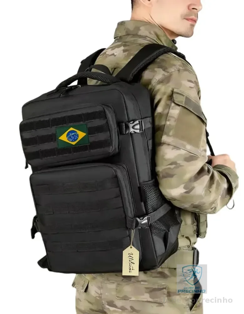 Mochila Tática Militar Resistente Impermeável 30 Litros Bolsa Escola Faculdade Trabalho Super Reforçada Bandeira Brasil Brinde Preta Utilizzei