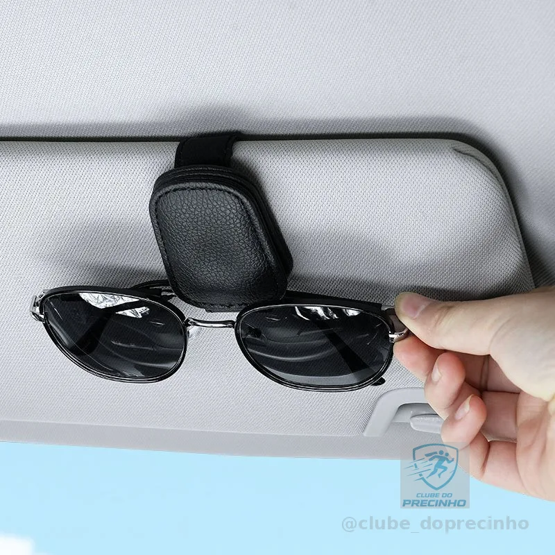 Suporte de Óculos para Carro Porta Óculos Clipe Magnético em Couro PU p/ Viseira Veicular Universal