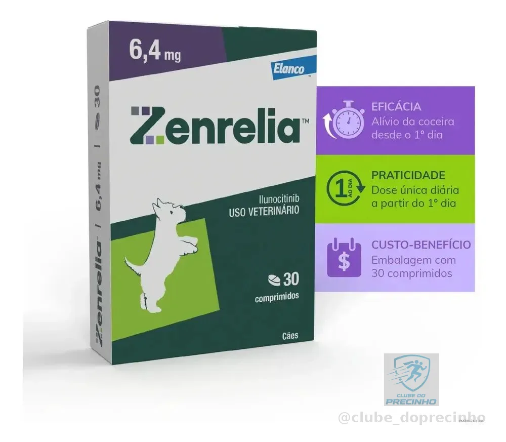 Zenrelia Tab 6,4mg 30 Comprimidos Dermatite Cães Elanco alergia coceira dermatite atopica