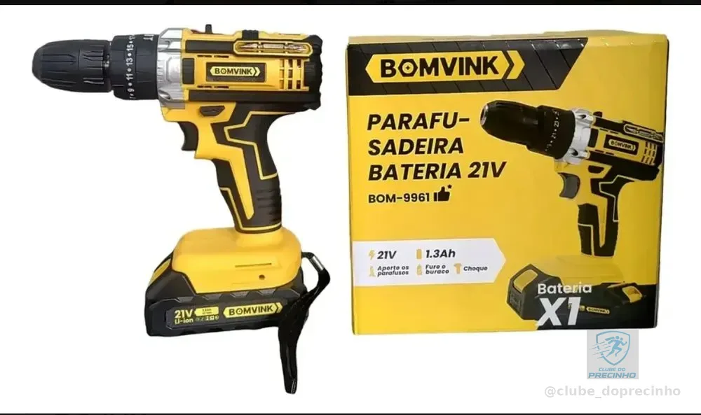 Parafusadeira Bomvink Bom-9961 A Bateria Amarelo 127/220v 21v