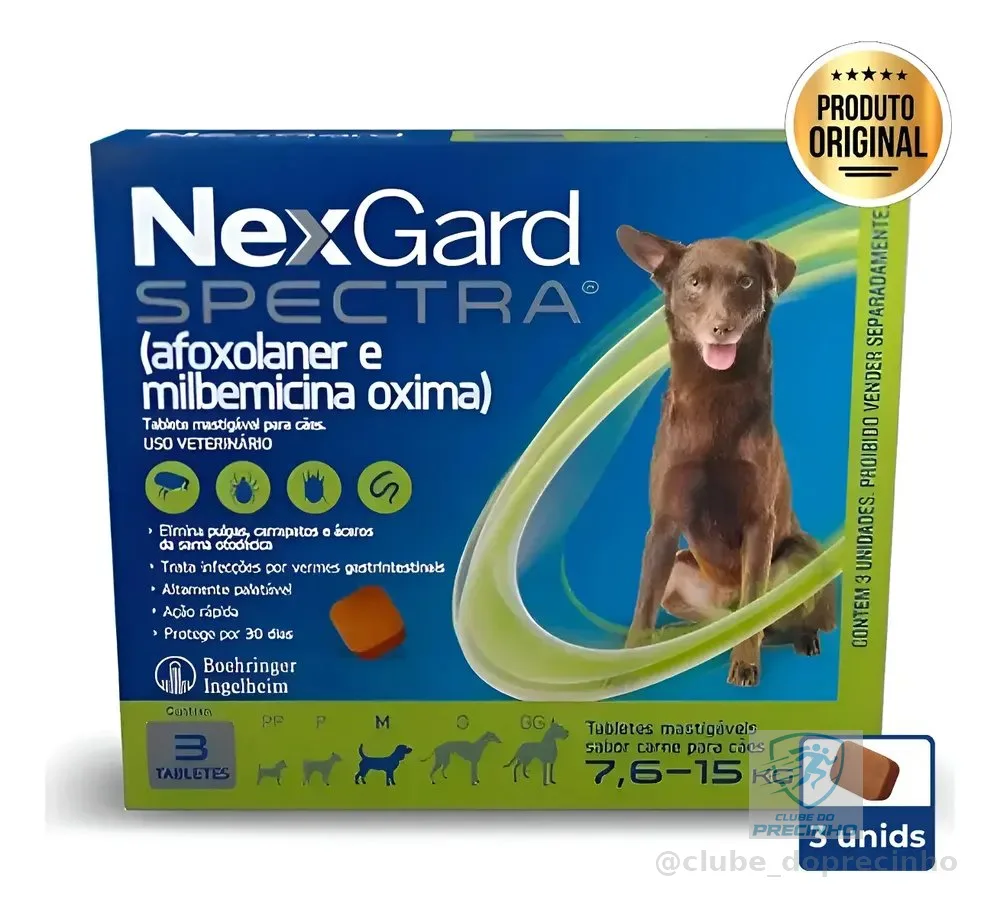 Nexgard Spectra Cães 7,6 A 15kg Antipulgas Carrapatos 3 Tabl Marrom