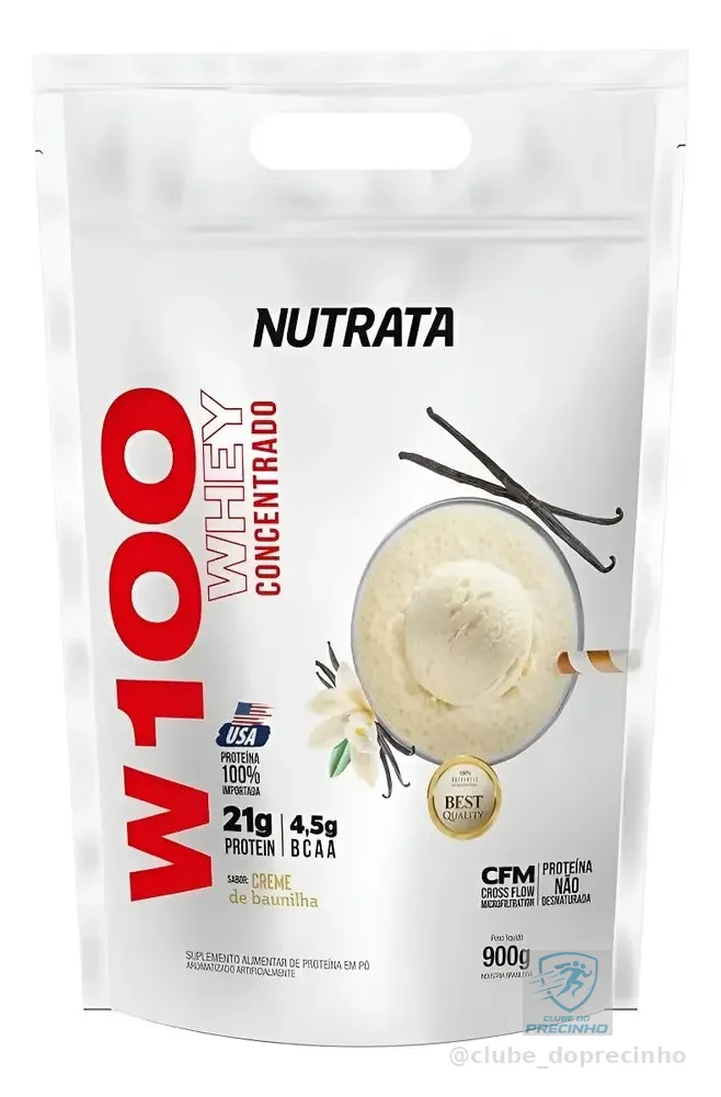 W100 Nutrata Whey Protein 100% Concentrado 900g - Sabor Baunilha