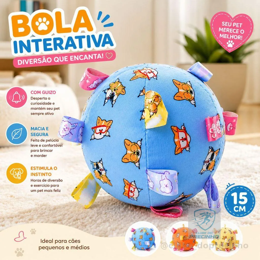 Bola Sensorial para Cachorro com Guizo Brinquedo Interativo de Pelúcia Macia Mordedor para Filhotes