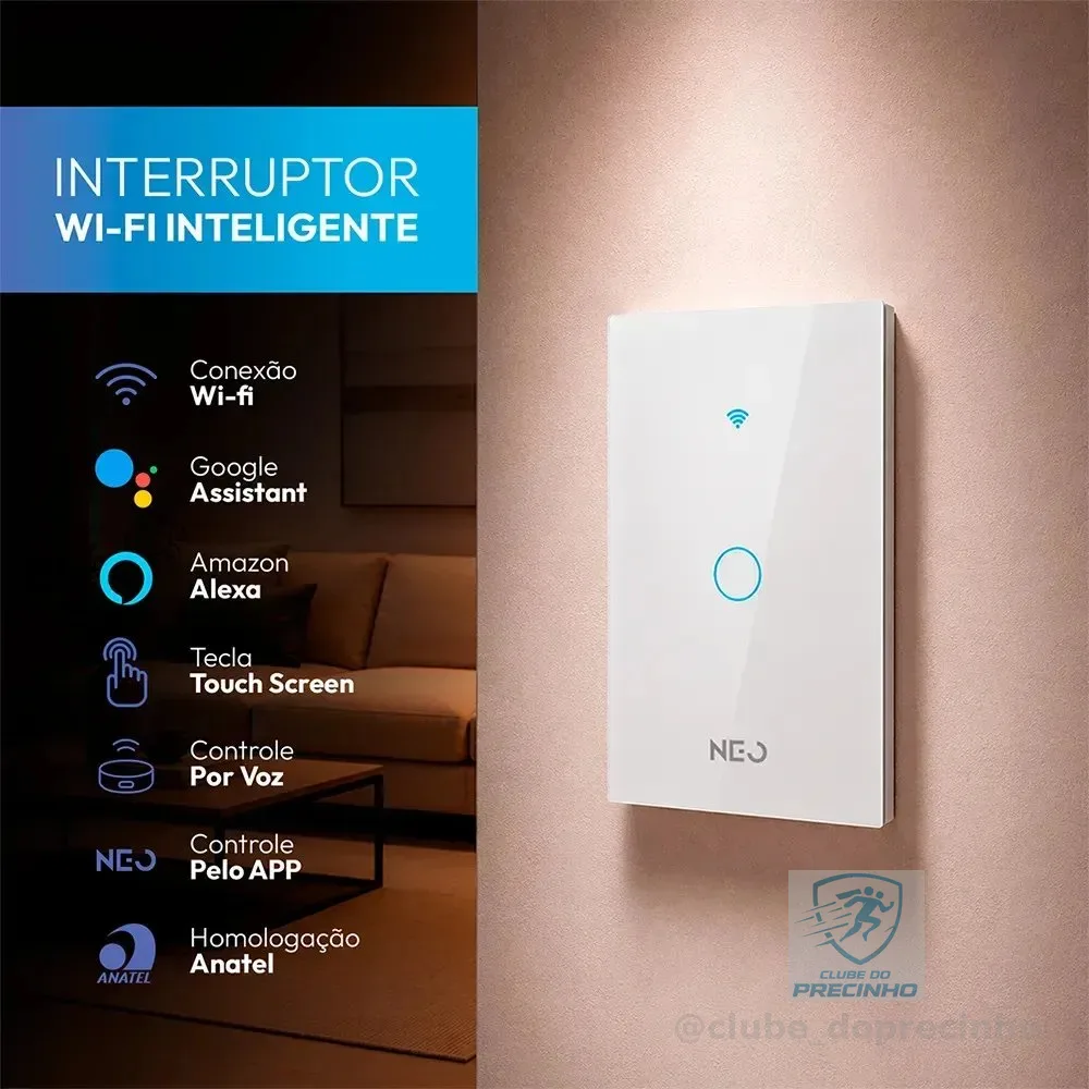 Interruptor Smart Inteligente Wi-fi 2.4 GHz Alexa google 1 Botão 4x2 Bivolt Branco Cod: 291990356 Neo Avant