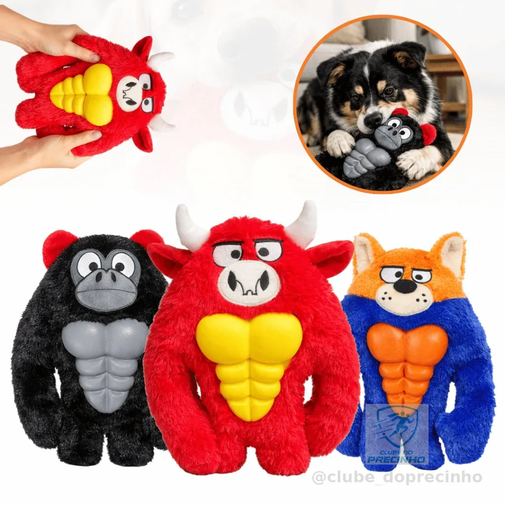 Brinquedo Pelúcia Urso/Gorila/Touro com Mordedor para Cachorro Cão Interativo Resistente 28cm
