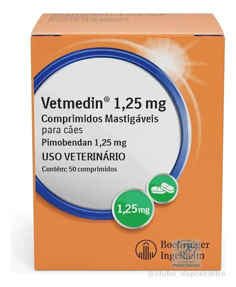 Vetmedin 1,25mg 50 Comprimidos Boehringer para Insuficiência Cardíaca em Cães