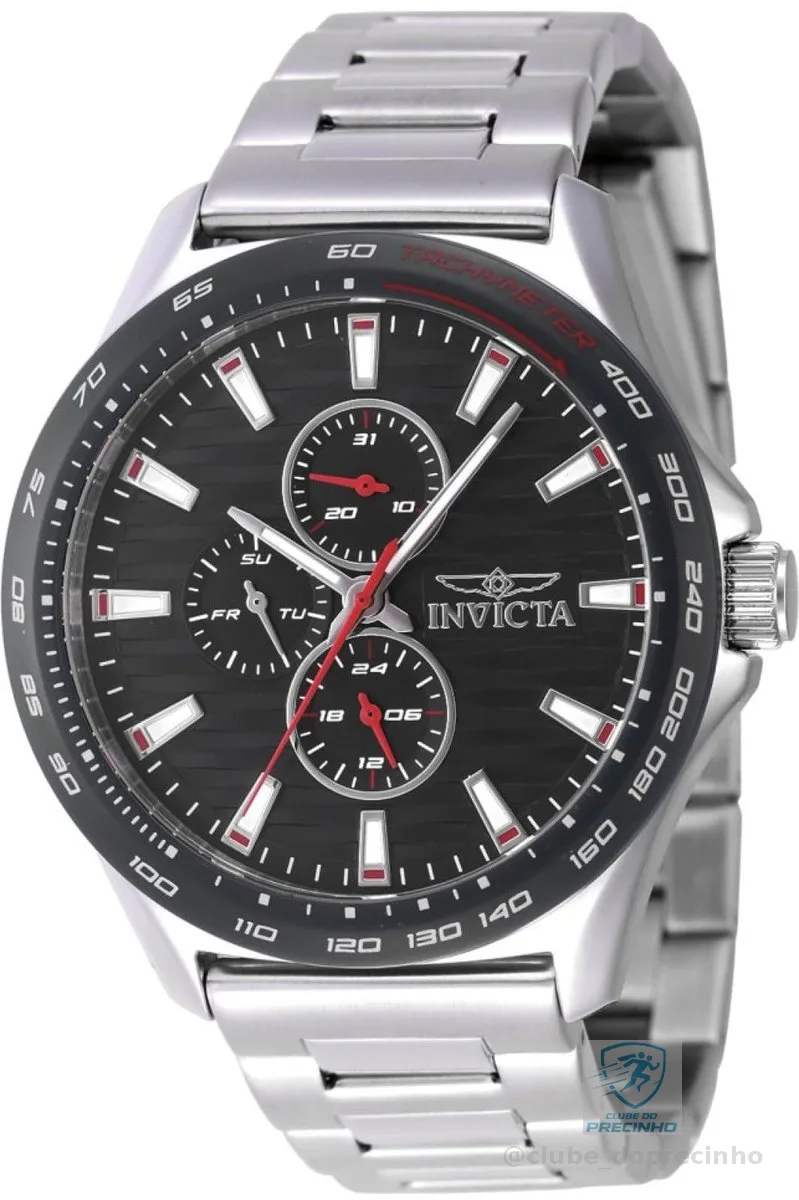 Invicta Relógio masculino Racing de 44 mm, aço inoxidável, mostrador preto, quartzo VH67, Preto