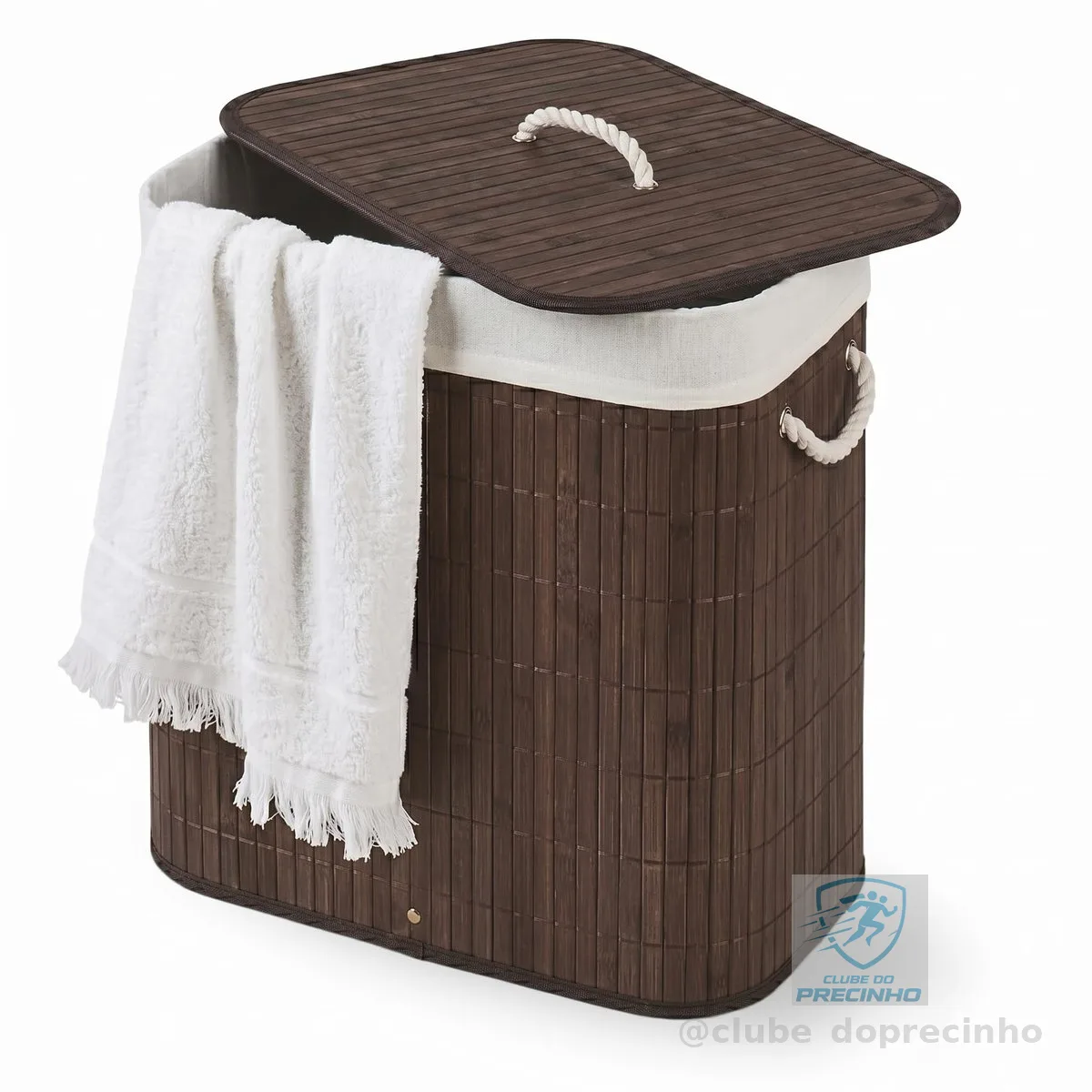 Cesto De Roupa Suja com Alças Em Bambu Com Tampa Forrado Banheiro Lavanderia Quarto