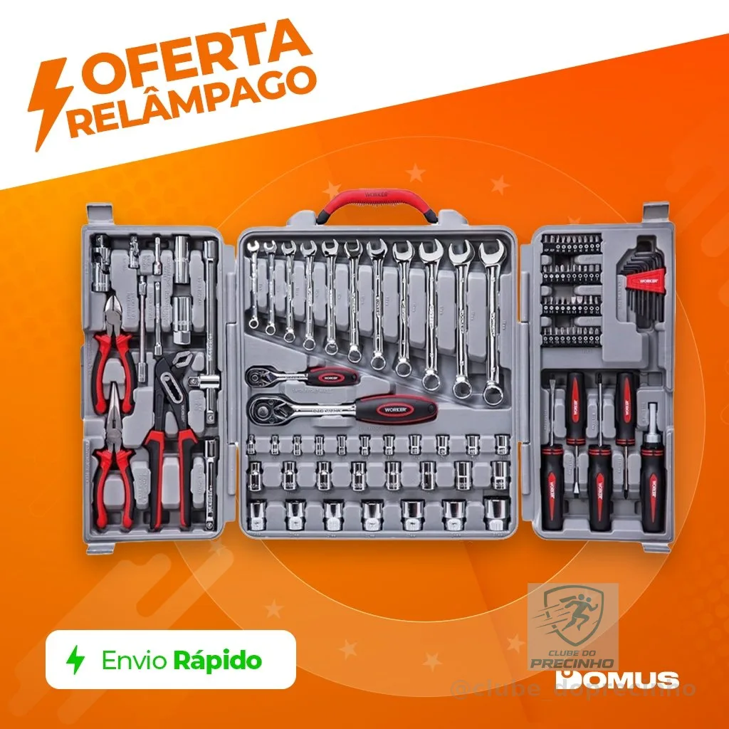 Jogo de Ferramentas Worker com 110 Peças e Maleta - Jogo de Soquete Com Chave Combinada