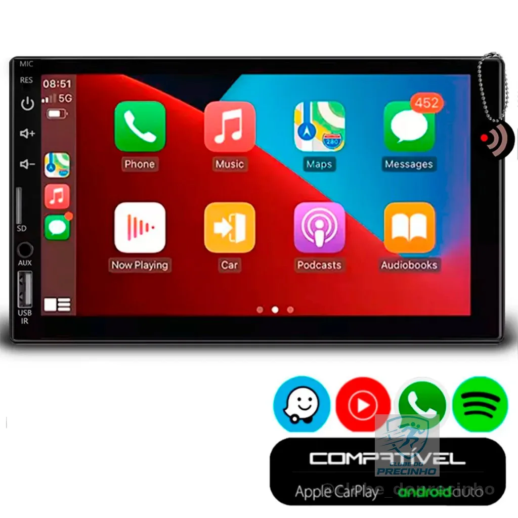 Central Multimidia Auto CarPlay Android Auto 7" Polegadas USB Espelhamento Apps Entrada Câmera Ré
