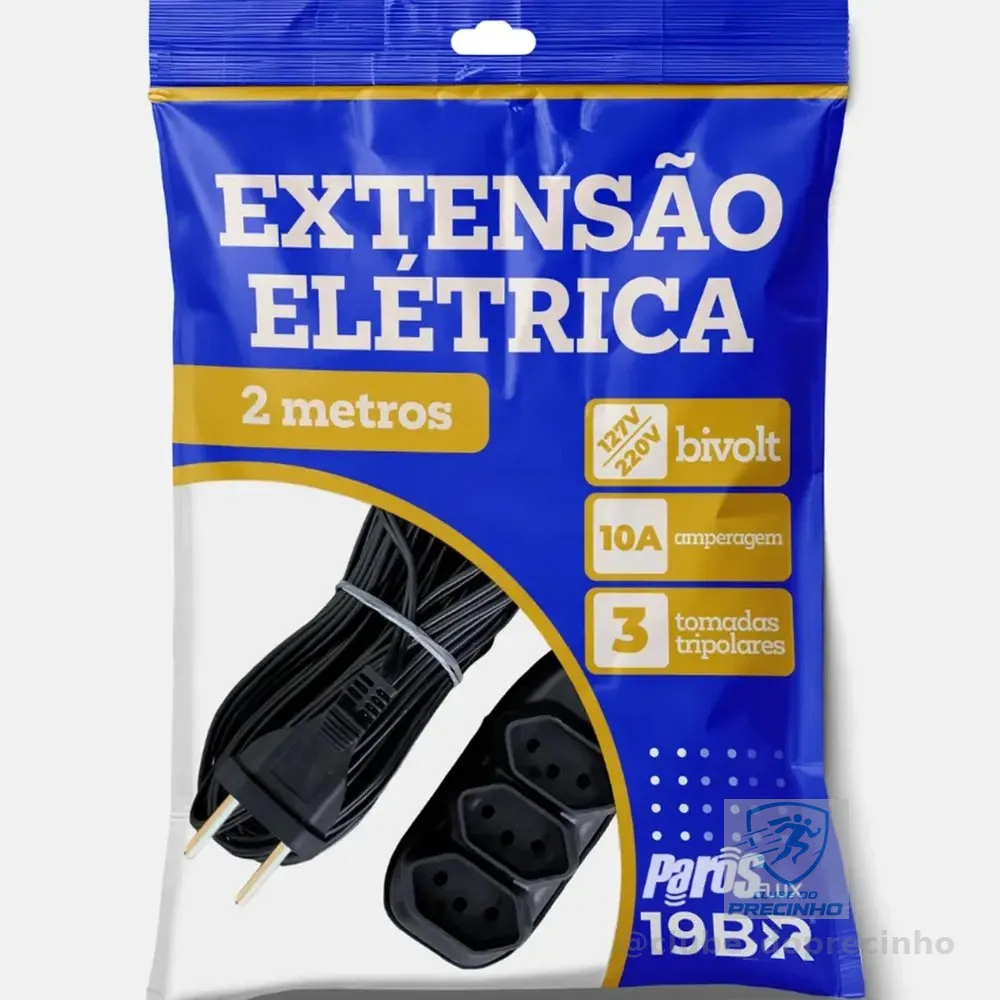 Extensão Elétrica 2 Metros Preto 3 Tomada Tripolar