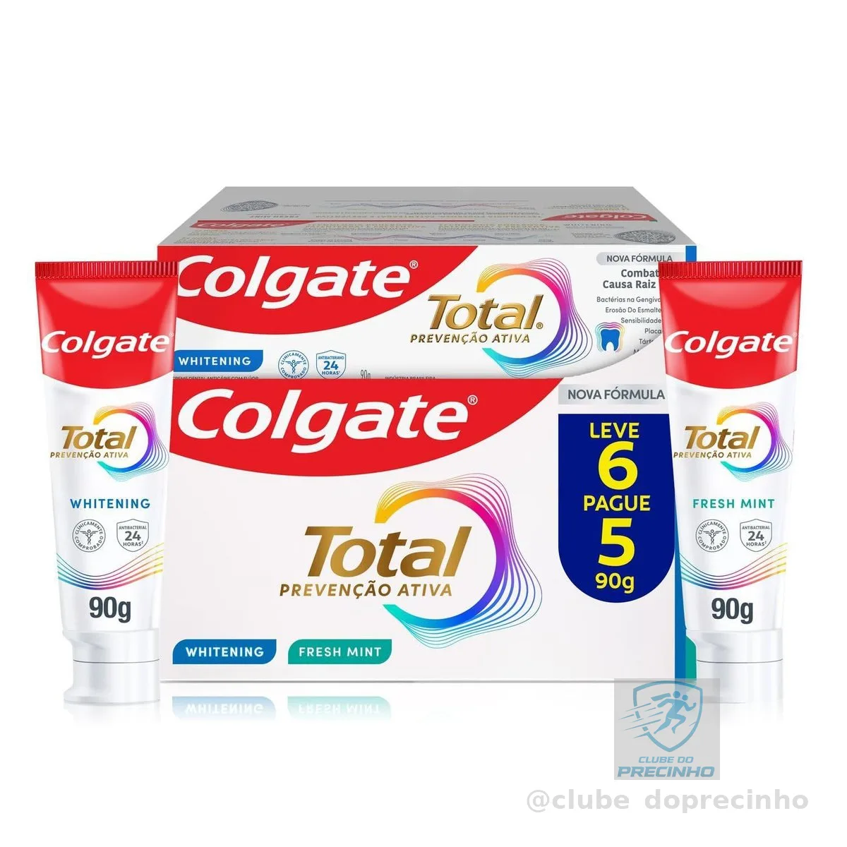 Colgate Total Whitening & Fresh Mint Creme Dental Clareador, 6x90g