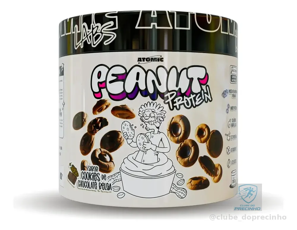 Peanut Protein 350g Atomic Labs - Sabor Cookies de Chocolate Belga - Pasta de Amendoim com Whey Protein e Colágeno Hidrolisado