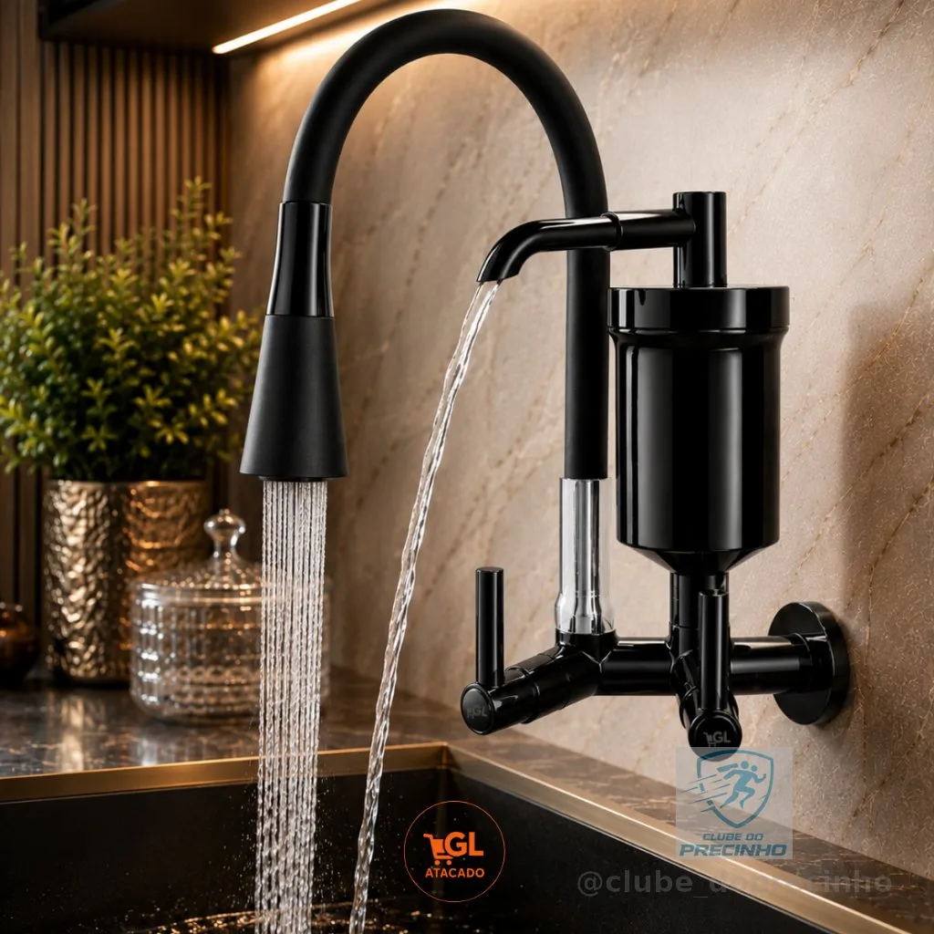 Torneira Gourmet Com Filtro Parede Preta Flexível Purificador Água Cozinha Duplo Jato Luxo Premium