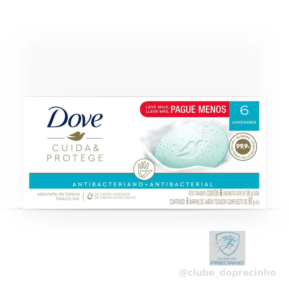 Pack Sabonete em Barra Dove Cuida & Protege Envoltório 6 Unidades 90g Cada Leve Mais Pague Menos, Dove