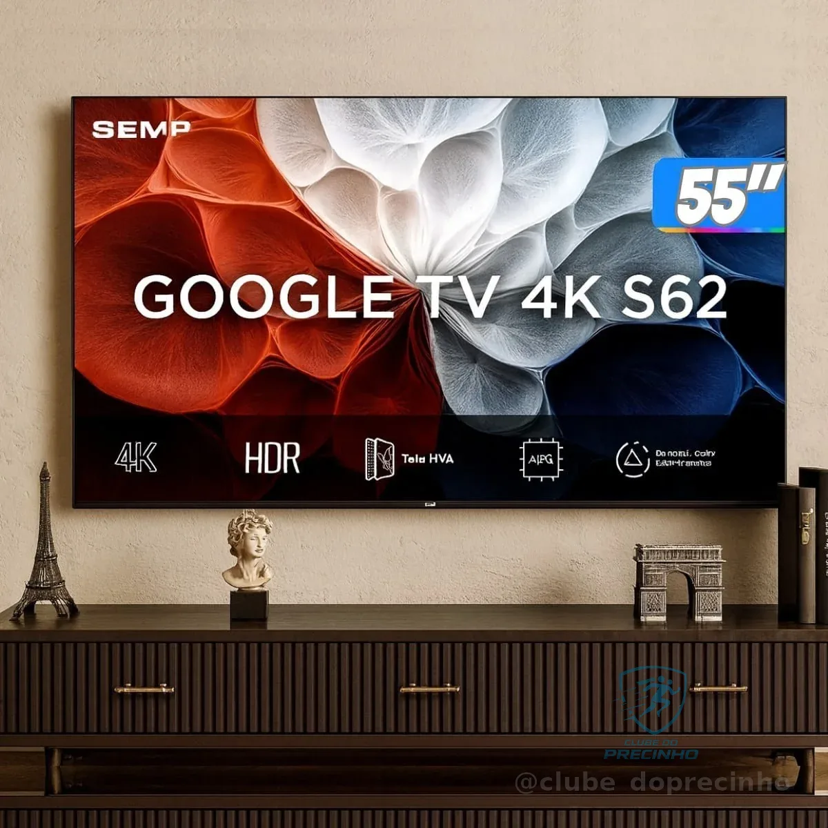 Smart Tv Semp 55 Led Hva 4k Android Wifi Bluetooth 3 Hdmi Google Tv 60hz Hdr10+ 55s62