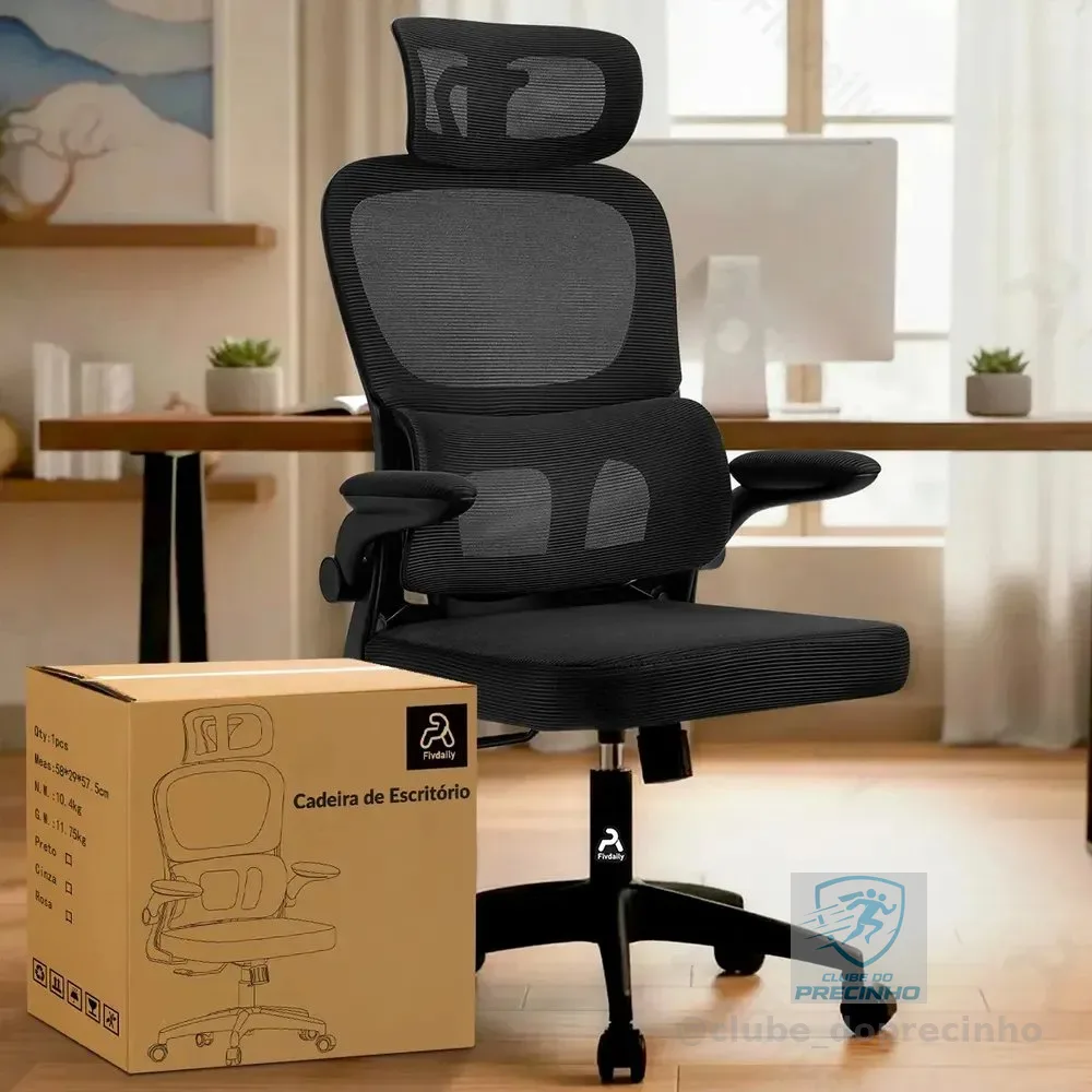 Cadeira de Escritório Sweet Studio Ergonômica Preta, com Apoio de Cabeça e Suporte Lombar