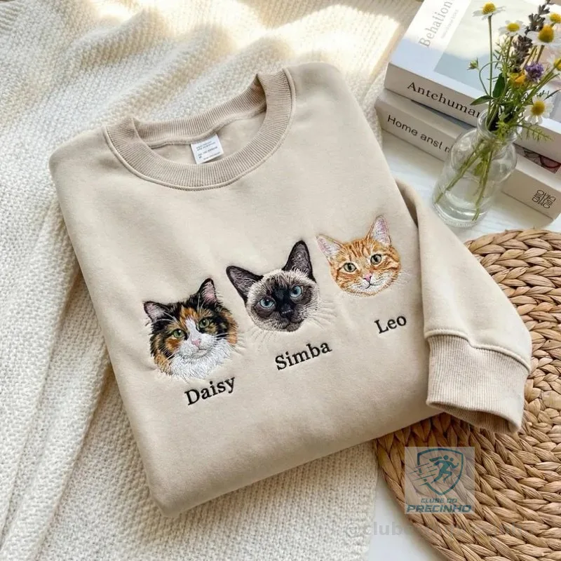 Moletom bordada personalizada com seu pet (3 pets) Presente criativo Moda pet lover