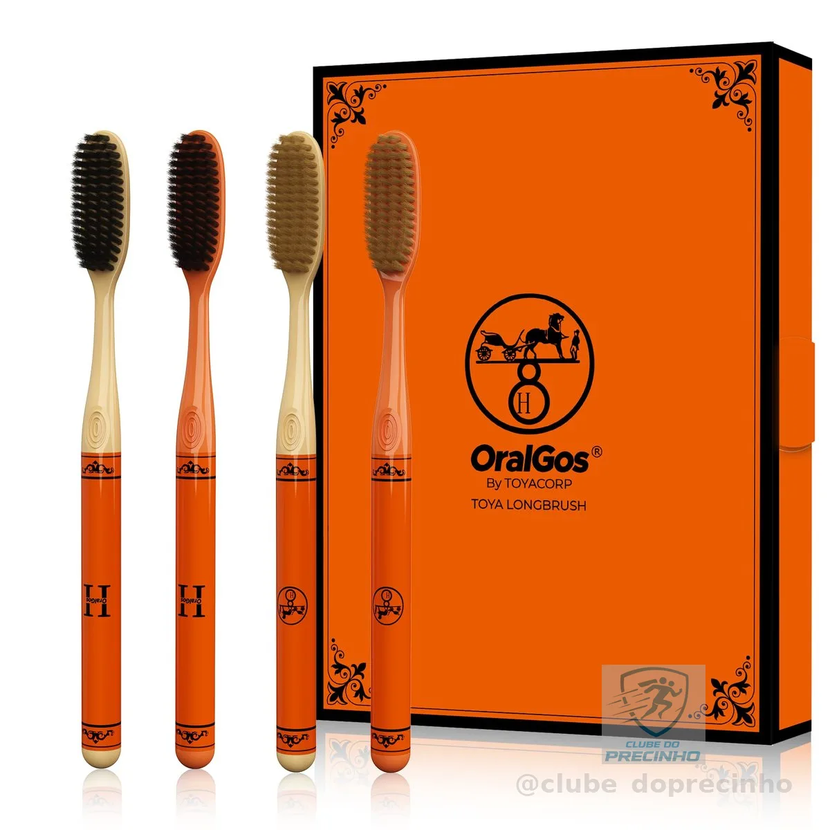 OralGos Escova de Dentes Adulto Cabeça Longa Kit com 4 Unidades, Cerdas Macias para Limpeza Profunda, Proteção da Gengiva, Cabo Ergonômico Antiderrapante, Embalagem Presenteável Laranja Premium